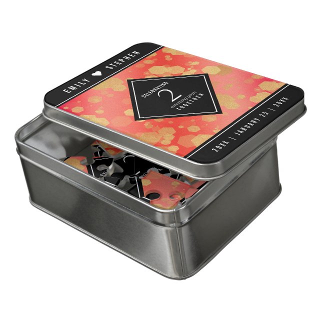 Elegant 2nd Garnet Wedding Anniversary Jigsaw Puzzle (Lid Open)