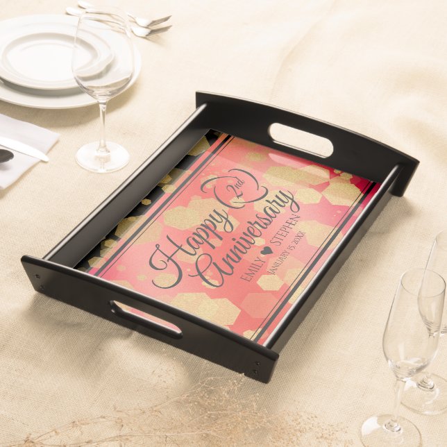 Elegant 2nd Garnet Wedding Anniversary Serving Tray (Front)