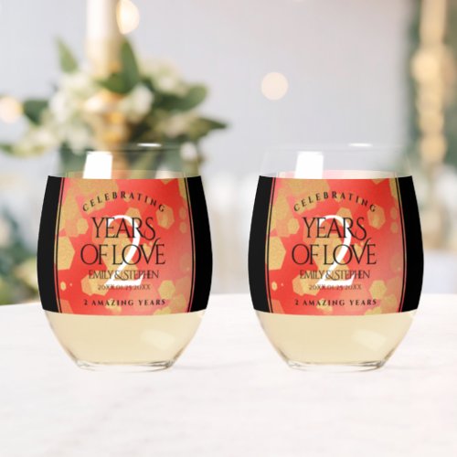 Elegant 2nd Garnet Wedding Anniversary Stemless Wine Glass