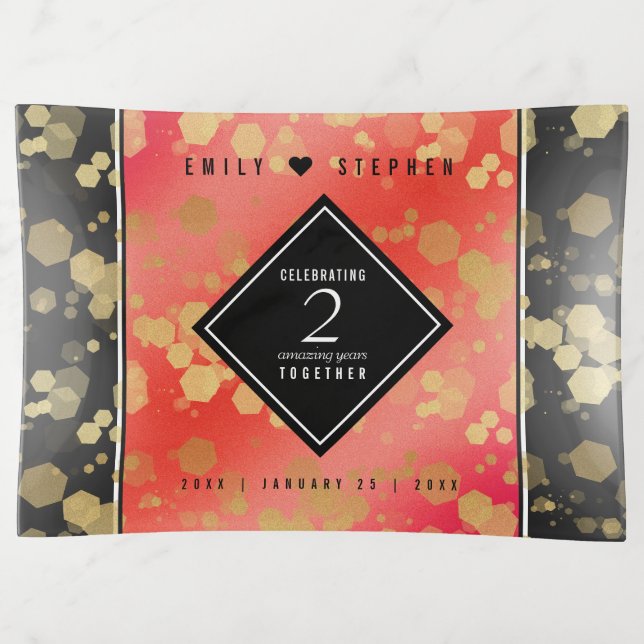 Elegant 2nd Garnet Wedding Anniversary Trinket Tray (Front)