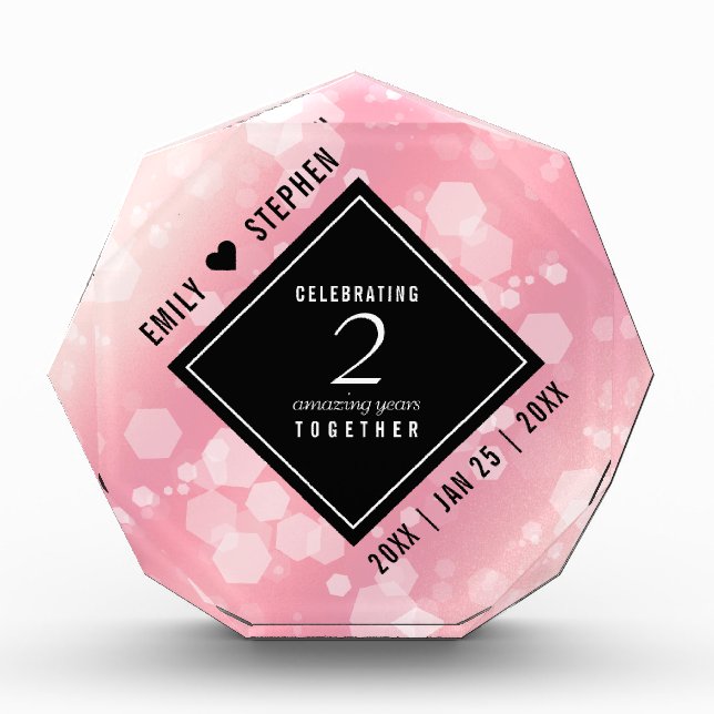 Elegant 2nd Rose Quartz Wedding Anniversary Acrylic Award (Front)