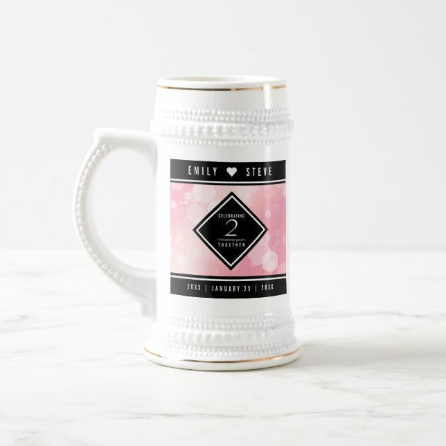 Elegant 2nd Rose Quartz Wedding Anniversary Beer Stein (Left)