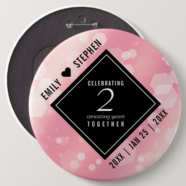 Elegant 2nd Rose Quartz Wedding Anniversary Button (Front & Back)