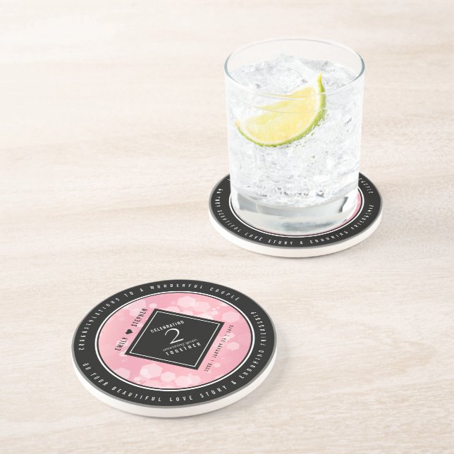 Elegant 2nd Rose Quartz Wedding Anniversary Coaster (Side)