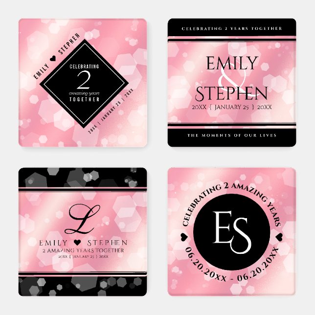 Elegant 2nd Rose Quartz Wedding Anniversary Coaster Set (Set)