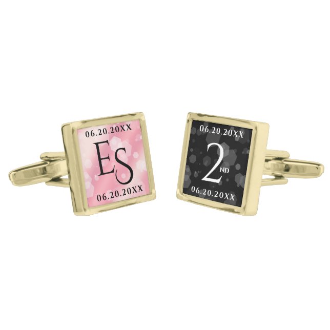 Elegant 2nd Rose Quartz Wedding Anniversary Cufflinks (Angled)