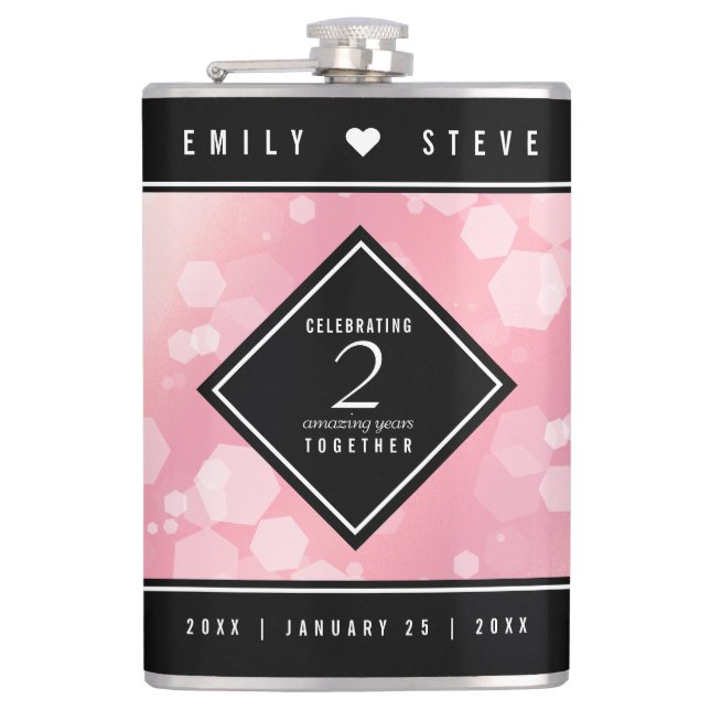 Elegant 2nd Rose Quartz Wedding Anniversary Flask (Front)