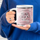 Elegant 2nd Rose Quartz Wedding Anniversary Giant Coffee Mug<br><div class="desc">Celebrate the 2nd rose quartz wedding anniversary with a couple of these stylish giant coffee mugs! Elegant lettering with hexagonal confetti on a rich pink background add a memorable touch for this special occasion and milestone. Personalize with the couple's names, dates of marriage and/or congratulatory messages. Reverse shows identical design....</div>