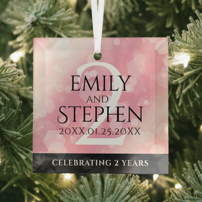 Elegant 2nd Rose Quartz Wedding Anniversary Glass Ornament (Insitu)
