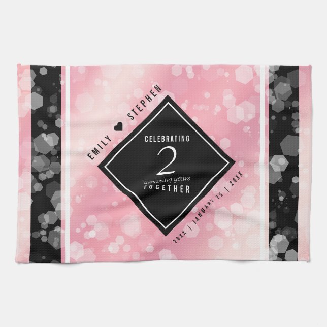 Elegant 2nd Rose Quartz Wedding Anniversary Kitchen Towel (Horizontal)