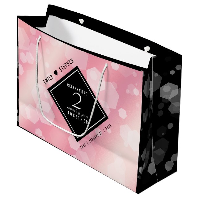 Elegant 2nd Rose Quartz Wedding Anniversary Large Gift Bag (Front Angled)