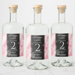 Elegant 2nd Rose Quartz Wedding Anniversary Liquor Bottle Label