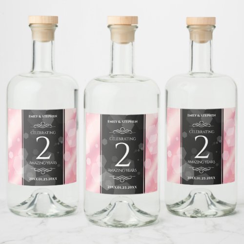 Elegant 2nd Rose Quartz Wedding Anniversary Liquor Bottle Label