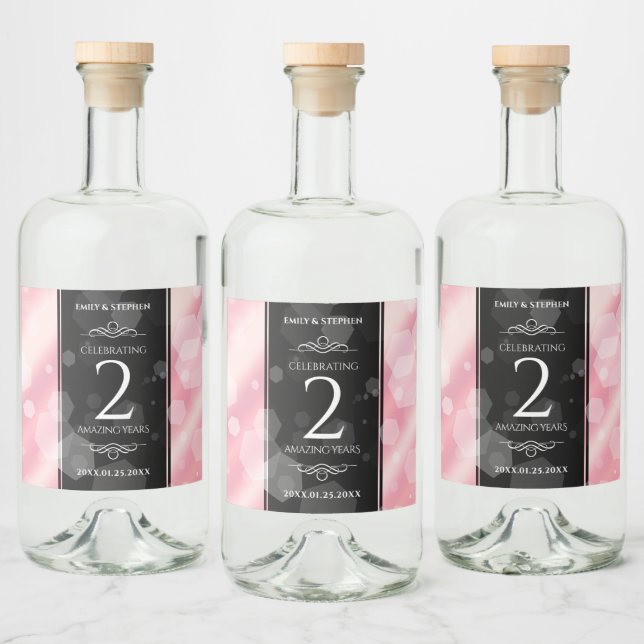 Elegant 2nd Rose Quartz Wedding Anniversary Liquor Bottle Label (Bottles)