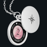 Elegant 2nd Rose Quartz Wedding Anniversary Locket Necklace<br><div class="desc">Commemorate the 2nd wedding anniversary with this elegant locket! Elegant black and white lettering with hexagonal confetti on a rich pink background add a memorable touch for this special occasion and milestone. Customize with the happy couple's names, and dates for their rose quartz anniversary. Design © W.H. Sim, All Rights...</div>