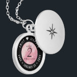 Elegant 2nd Rose Quartz Wedding Anniversary Locket Necklace<br><div class="desc">Commemorate the 2nd wedding anniversary with this elegant locket! Elegant black and white lettering with hexagonal confetti on a rich pink background add a memorable touch for this special occasion and milestone. Customize with the happy couple's names, and dates for their rose quartz anniversary. Design © W.H. Sim, All Rights...</div>