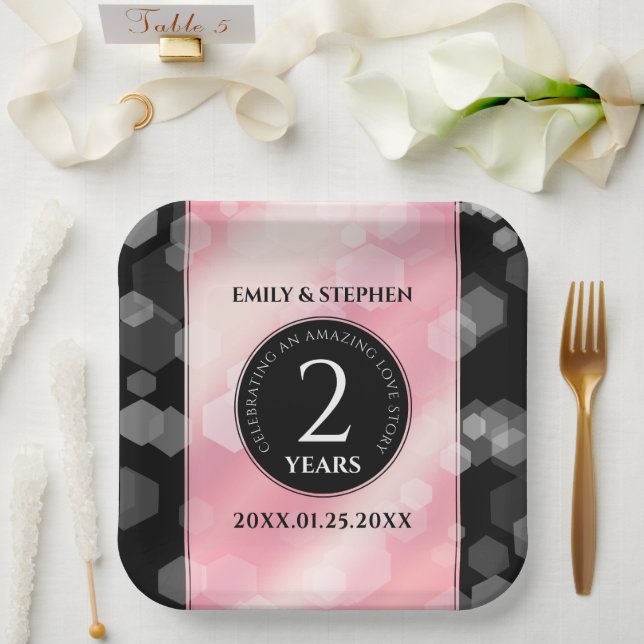 Elegant 2nd Rose Quartz Wedding Anniversary Paper Plates (Wedding)