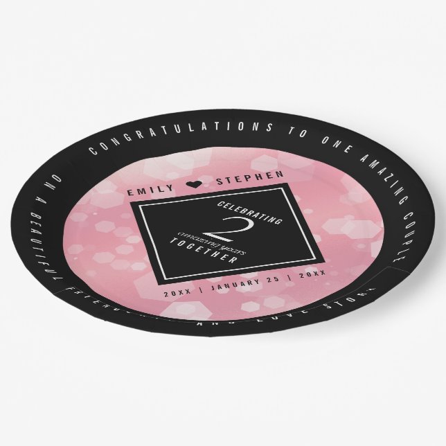 Elegant 2nd Rose Quartz Wedding Anniversary Paper Plates (Angled)
