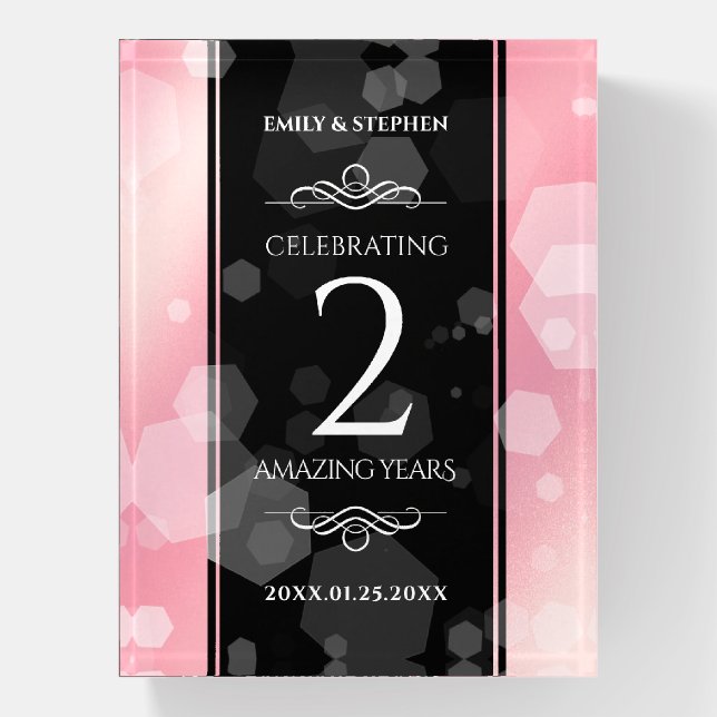 Elegant 2nd Rose Quartz Wedding Anniversary Paperweight (Vertical)