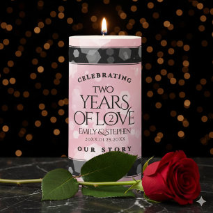Elegant 2nd Rose Quartz Wedding Anniversary Pillar Candle