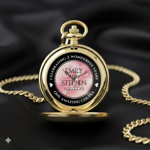Elegant 2nd Rose Quartz Wedding Anniversary Pocket Watch