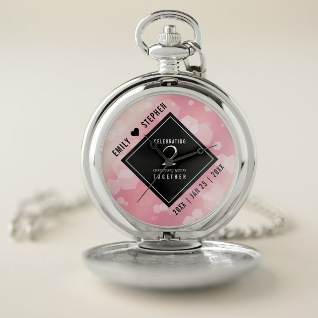 Elegant 2nd Rose Quartz Wedding Anniversary Pocket Watch (Inside)