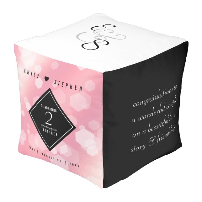 Elegant 2nd Rose Quartz Wedding Anniversary Pouf (Angled Front)