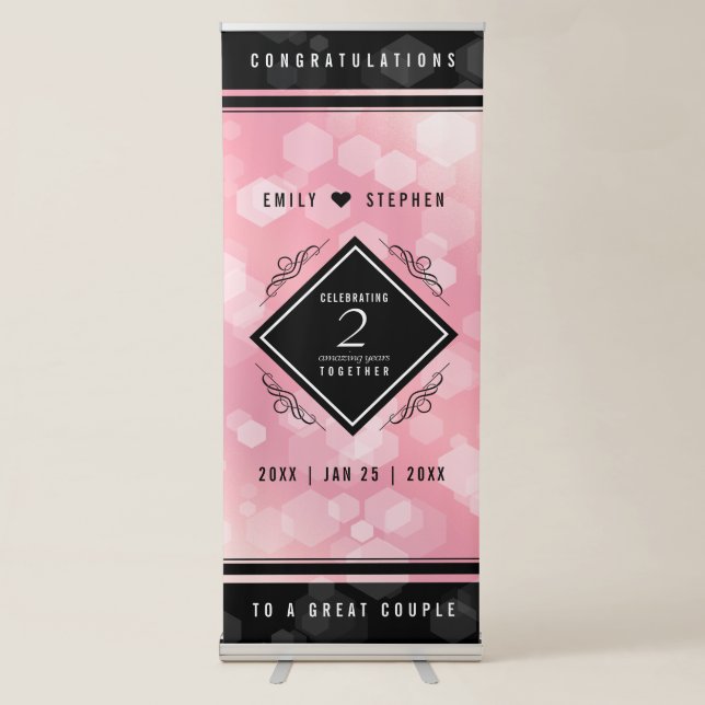 Elegant 2nd Rose Quartz Wedding Anniversary Retractable Banner (Front)
