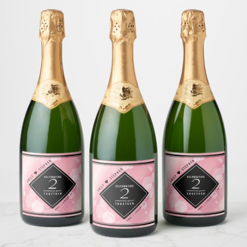 Elegant 2nd Rose Quartz Wedding Anniversary Sparkling Wine Label