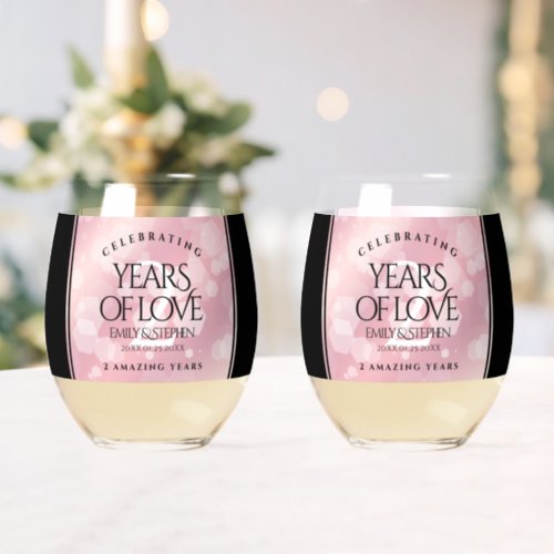 Elegant 2nd Rose Quartz Wedding Anniversary Stemless Wine Glass