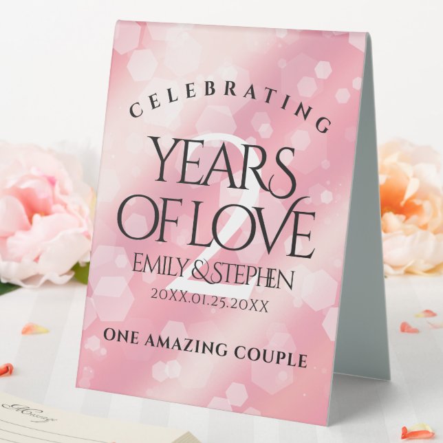 Elegant 2nd Rose Quartz Wedding Anniversary Table Tent (In SItu (Wedding))