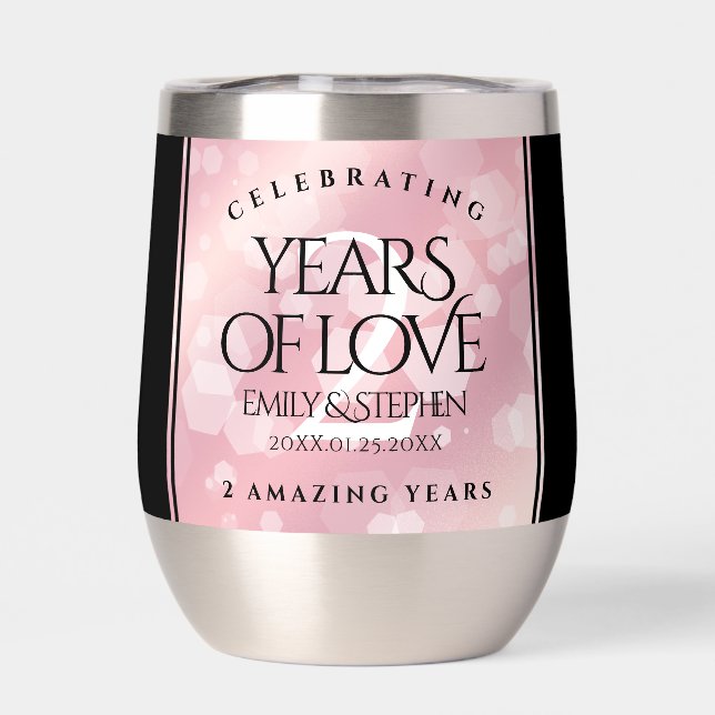Elegant 2nd Rose Quartz Wedding Anniversary Thermal Wine Tumbler (Back)