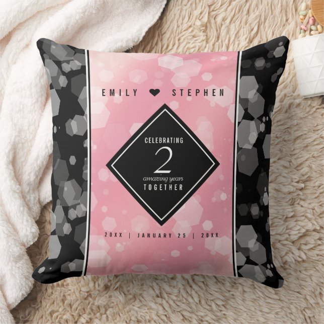 Elegant 2nd Rose Quartz Wedding Anniversary Throw Pillow (Blanket)