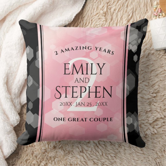 Elegant 2nd Rose Quartz Wedding Anniversary Throw Pillow (Blanket)