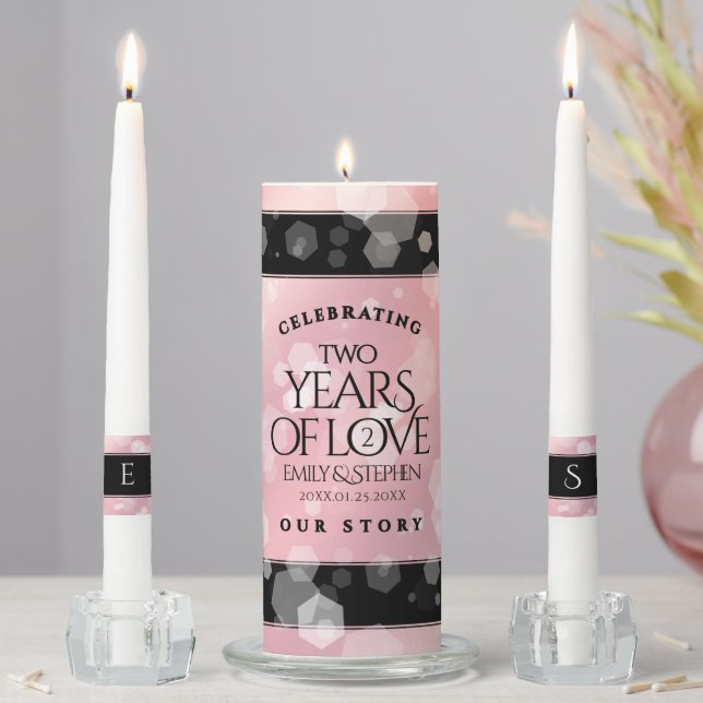 Elegant 2nd Rose Quartz Wedding Anniversary Unity Candle Set (In Situ)