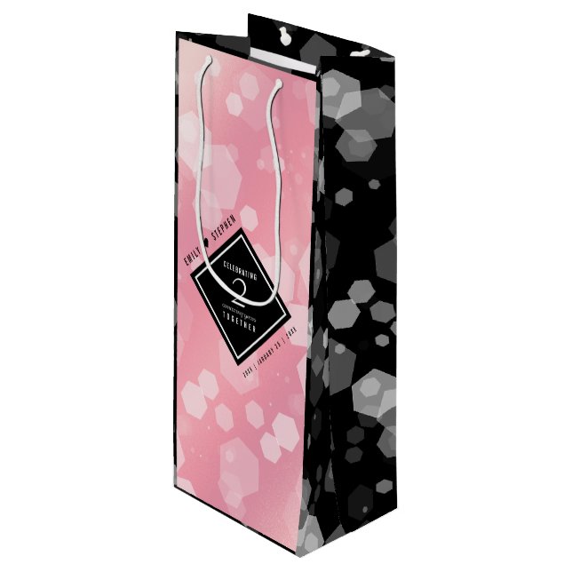 Elegant 2nd Rose Quartz Wedding Anniversary Wine Gift Bag (Front Angled)