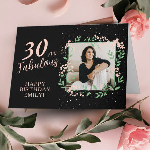 Elegant 30 and Fabulous Flower 30th Birthday Photo Card
