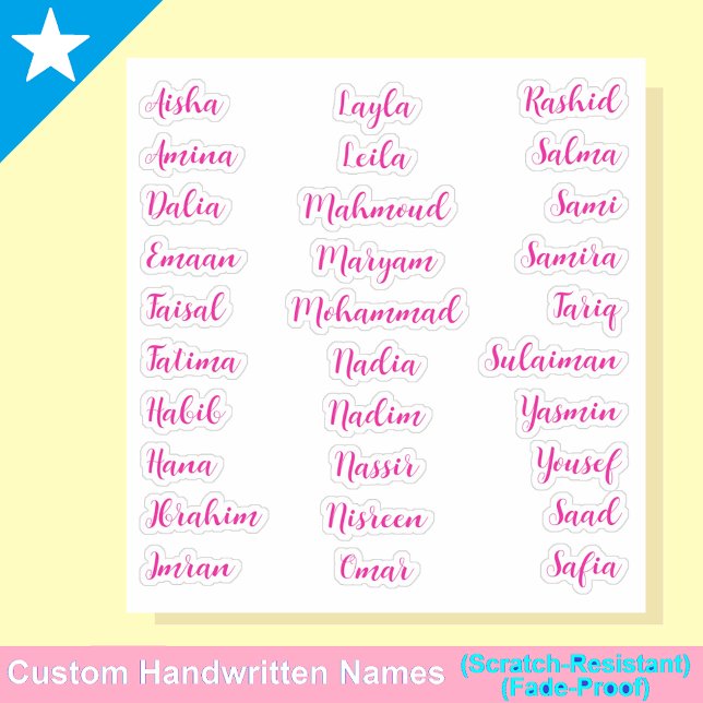 Elegant 30 First Names | Pink Calligraphy Script Sticker (pink Calligraphy Stickers for girls)