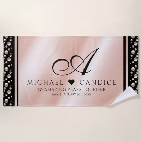 Elegant 30th 46th Pearl Wedding Anniversary Beach Towel