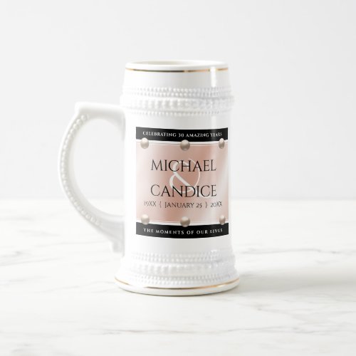 Elegant 30th 46th Pearl Wedding Anniversary Beer Stein