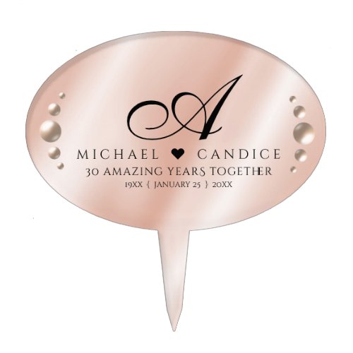 Elegant 30th 46th Pearl Wedding Anniversary Cake Topper