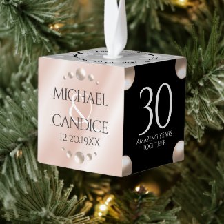Elegant 30th 46th Pearl Wedding Anniversary Cube Ornament