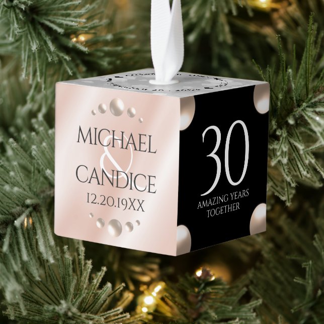 Elegant 30th 46th Pearl Wedding Anniversary Cube Ornament (Tree)
