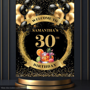 Elegant 30th Birthday Black Gold Party Backdrop