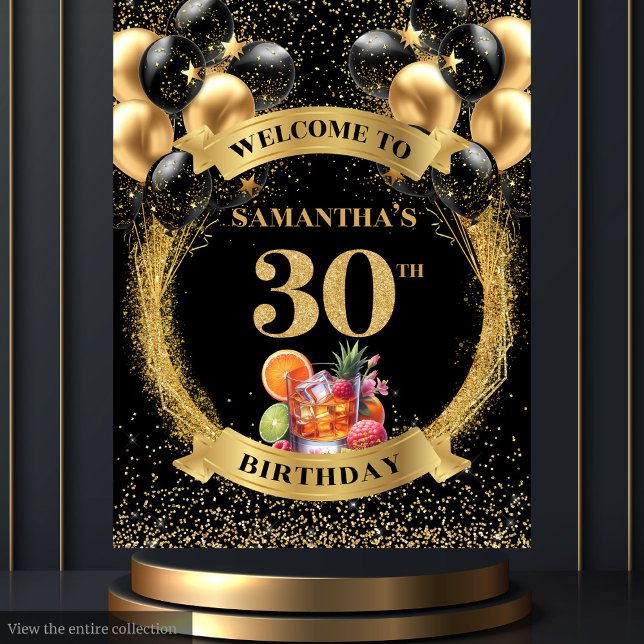 Elegant 30th Birthday Black Gold Party Backdrop (Elegant 30th Birthday Black Gold Party Backdrop)