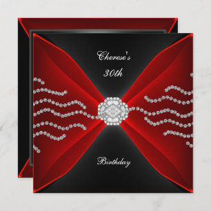 Elegant 30th Birthday Black Rich Red Diamond 2 Invitation