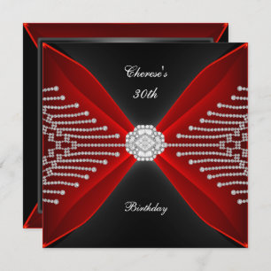 Elegant 30th Birthday Black Rich Red Diamond Invitation