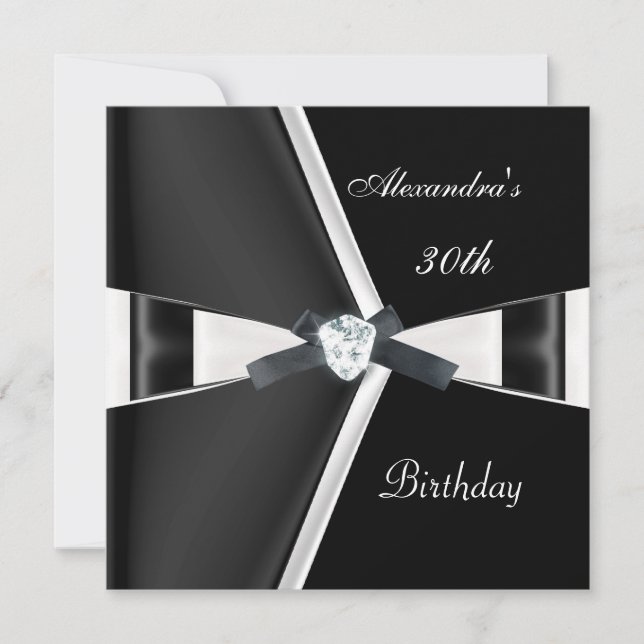 Elegant 30th Birthday Black White Bow Invitation (Front)