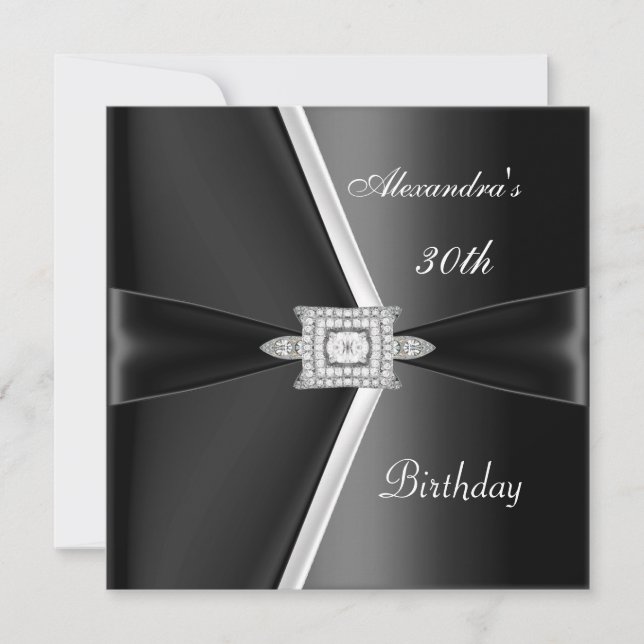 Elegant 30th Birthday Black White Diamond Invitation (Front)