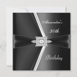 Elegant 30th Birthday Black White Diamond Invitation